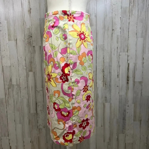 Carolina Blues Women's 6 Floral Stretchable Waistband Back Slit Midi Skirt - Picture 4 of 5